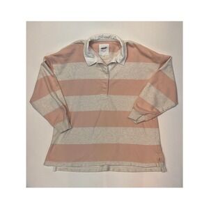 Aerie Womens XL Pink Grey Striped Oversized Rugby Sweatshirt Long Sleeve Polo
